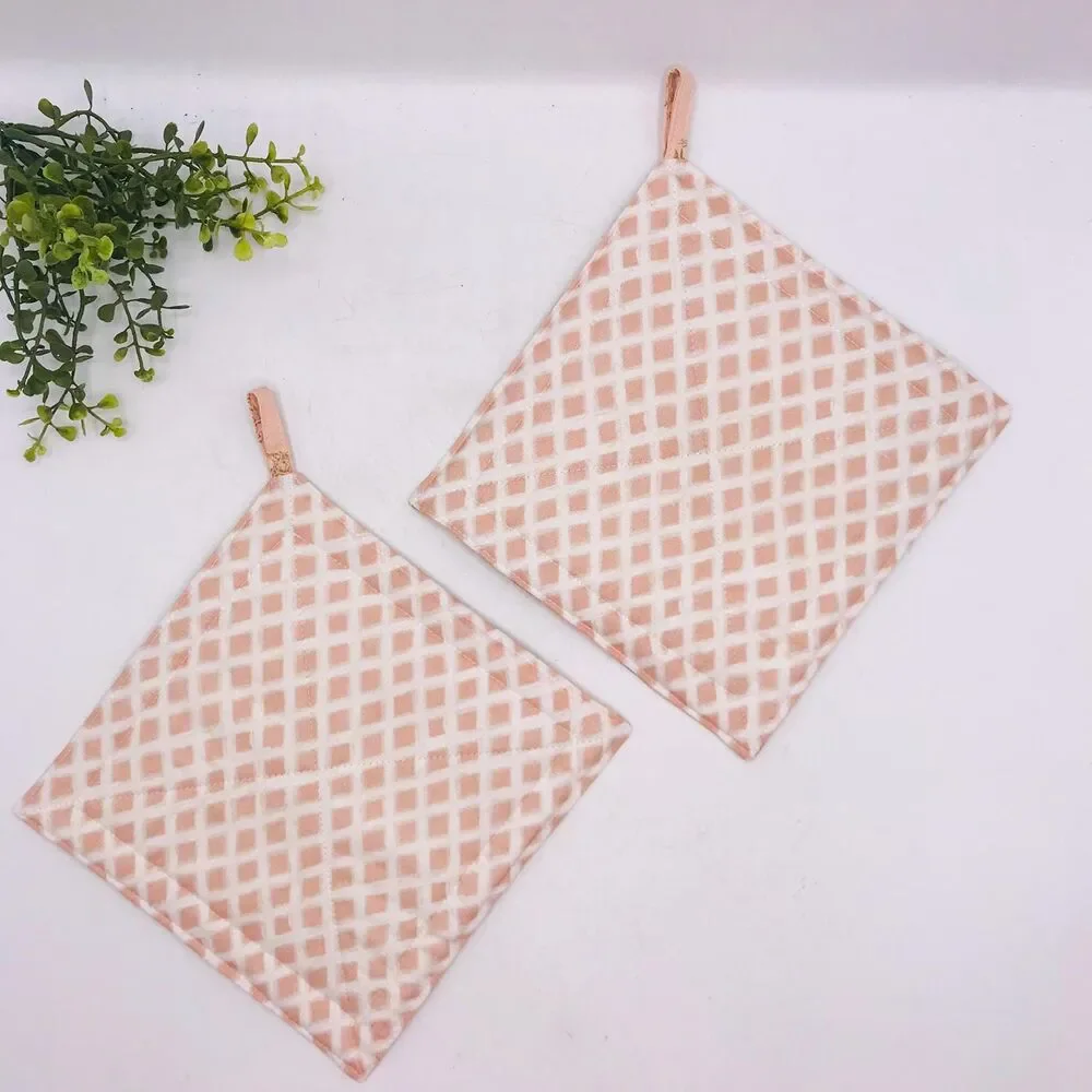 2 Square Potholders, Pink Pony Horse Head Cottage Core Kitchen 7x7 Inches